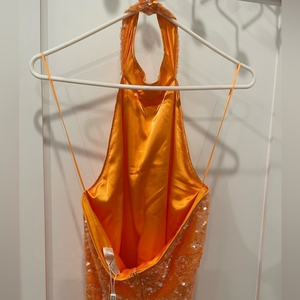 Caroline Constas Orange Sequins Halter Midi Dress.Size S - Picture 9 of 14